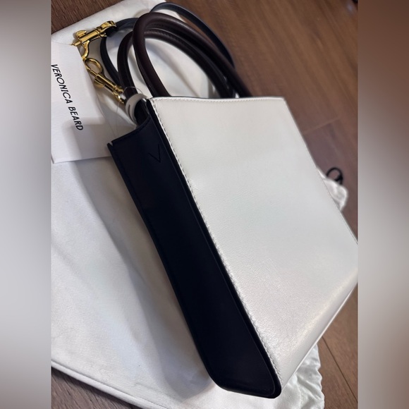 NEW Veronica Beard Mini Shopper Leather Tote Crossbody Bag White Colorblock - Picture 8 of 10